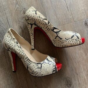 vintage christian louboutin snakeskin heels pumps platform shoes peep toe 37